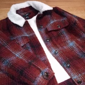 Thick, Plaid & Burgundy Forever 21 Trucker Jacket